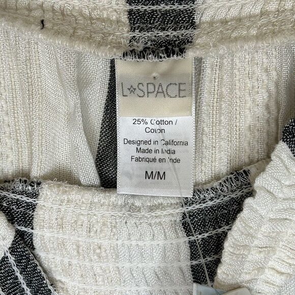 L*Space Izzy Striped Smocked Coverup Womens Size M Off The Shoulders Side Slits - Picture 9 of 10